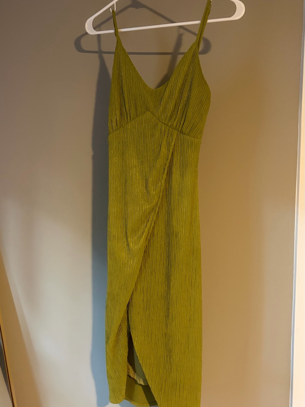 Lulu's Olive Green Pleated Midi Wrap Dress - Picture 2 of 4